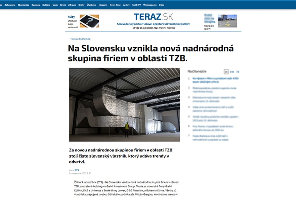 Ilustračný screenshot zo zverejnenej tlačovej správy na webe Teraz.sk